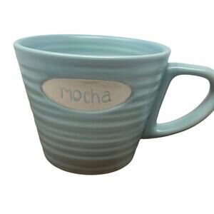 Starbucks Coffee 2007 Light Blue Ribbed Texture MOCHA Ceramic 9 Fl OZ Coffee Mug